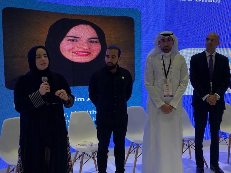 Dr. Asma Al Mannaei, director of healthcare quality division at DoH Abu Dhabi and Babak Ahmadzadeh, director Play and Plug ADGM (2nd from L) while announcing the launch of health start-up accelerator  on Tuesday.