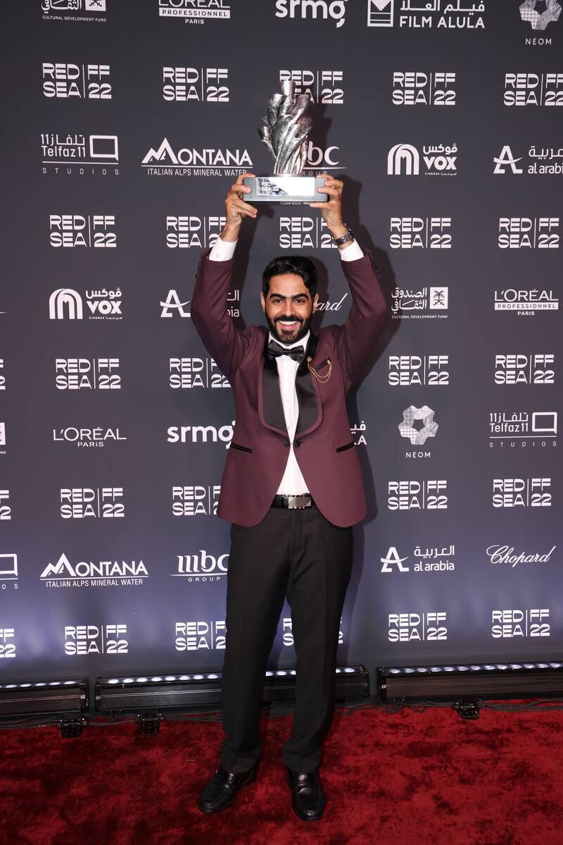 Ra’ed Alshammari celebrates the  Red Sea Competition jury prize win for Within Sand