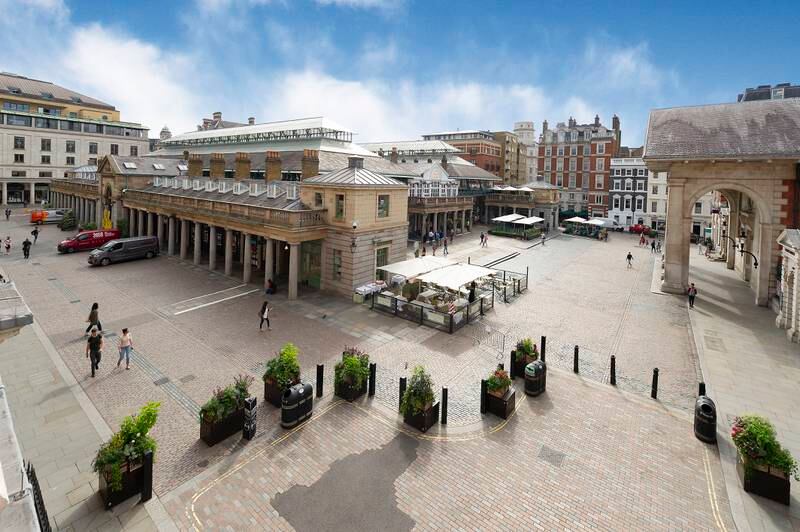The apartment offers south-facing views over Covent Garden piazza