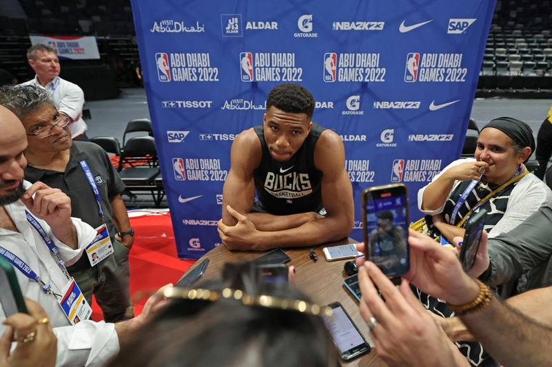 Milwaukee Bucks' forward Thanasis Antetokounmpo speaks to reporters ahead of the NBA Abu Dhabi Games. AFP