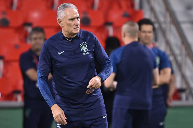 Brazil's coach Tite oversees the training session at the Al Arabi SC Stadium in Doha. AFP