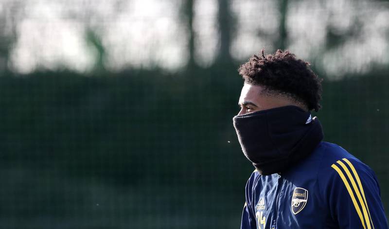 Arsenal's Reiss Nelson during the training session at London Colney. PA