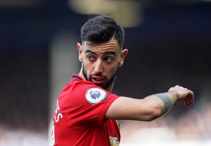 Manchester United's Bruno Fernandes in action against Everton. Reuters