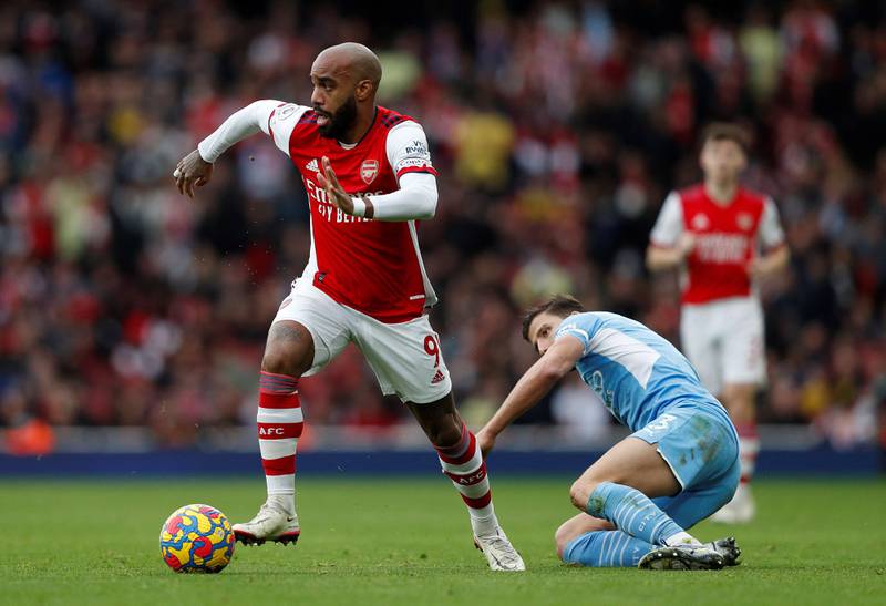Alexandre Lacazette - 7: His block on Ake ensured ball found way to Saka for opening goal. Not a sniff of goal from captain but held ball up well and helped keep pressure on City’s defenders. AFP