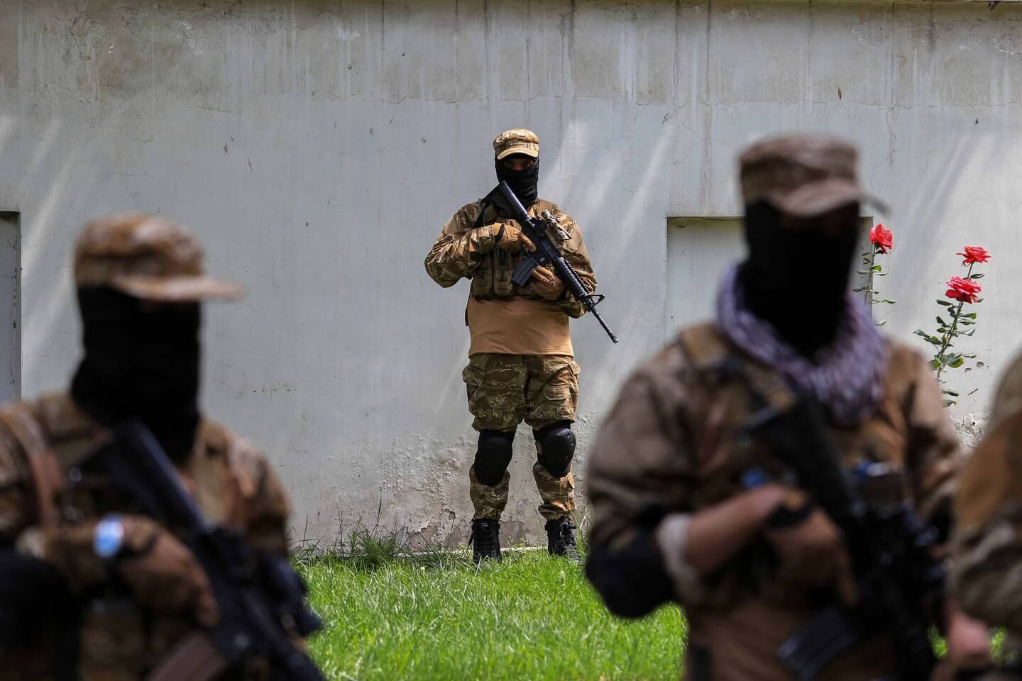 Taliban guards during a ceremony to celebrate the 30th anniversary of the mujahideen victory against the Soviet invasion, in Kabul, Afghanistan, April 28, 2022.  EPA