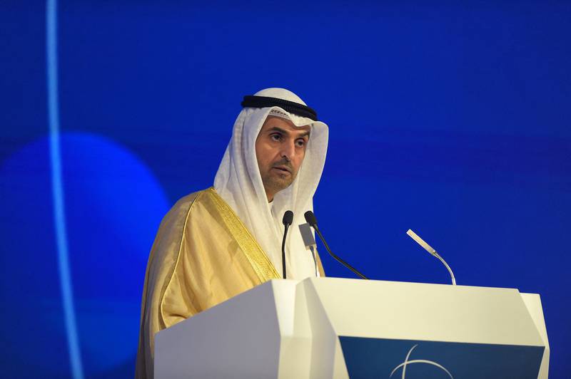 Nayef Al Hajraf, Secretary General of the GCC, gives a speech at the event.