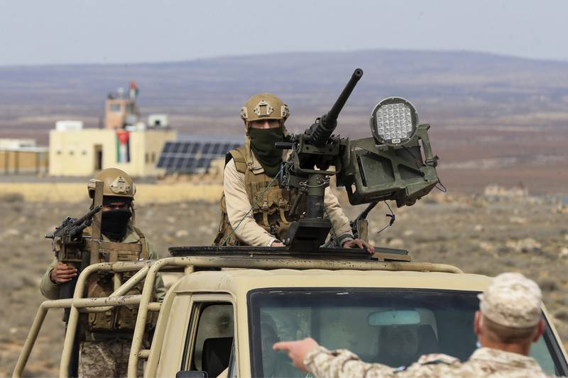 Jordanian soldiers on patrol near the border with Syria. AP