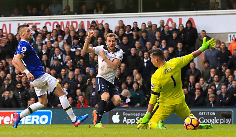 Harry Kane scoring one of his final goals at White Hart Lane against Everton on March 5, 2017. PA