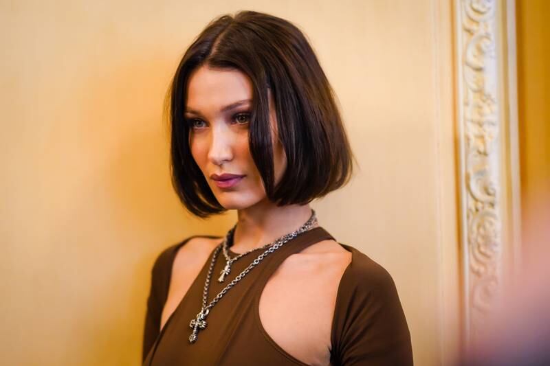 Model Bella Hadid wears her bob at chin-length. Getty Images