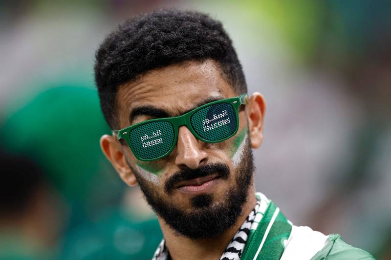 A Saudi Arabia fan at the Lusail Stadium. AFP