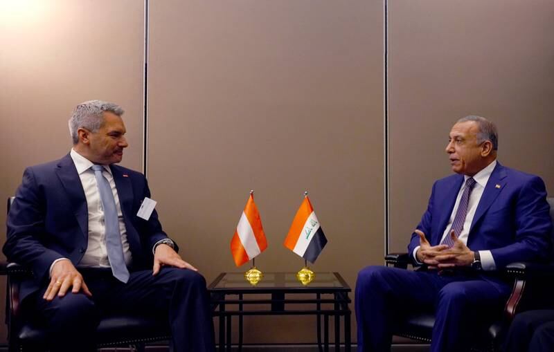 Mr Al Kadhimi meets Austrian Chancellor Karl Nehammer. 