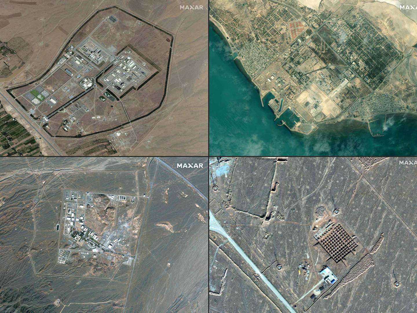 This photo provided by Maxar Technologies shows four sites where Iran is developing nuclear technology. AFP