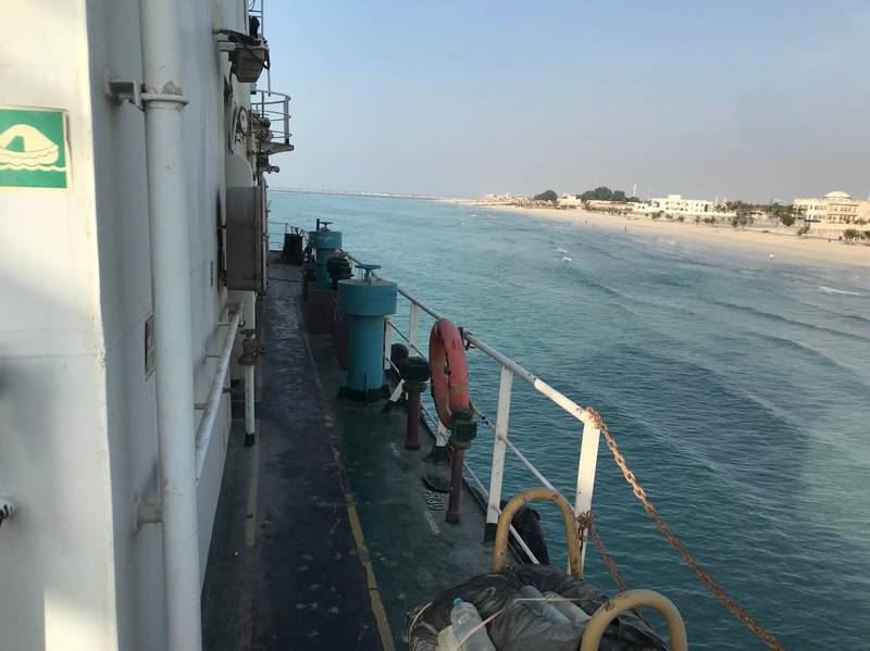 The Mt Iba, owned by Alco Shipping Services, grounded on Umm Al Quwain public beach during rough weather and strong winds on Friday, Janaury 22.