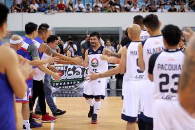 Dubai, United Arab Emirates - September 27, 2019: Dubai Invasion 2019, MPBL event, headlined by Manny Pacquiao in an All Star game. Friday the 27th of September 2019. Hamden Sports Complex, Dubai. Chris Whiteoak / The National