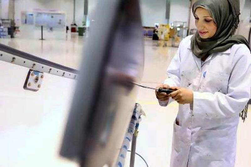 Emirati women constitute about a third of the staff of Strata, Mubadala's aerospace manufacturing subsidiary in Al Ain. Delores Johnson / The National
