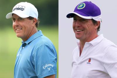 These photos of golf legend Phil Mickelson and actor Hugh Grant are eerily similar. Getty