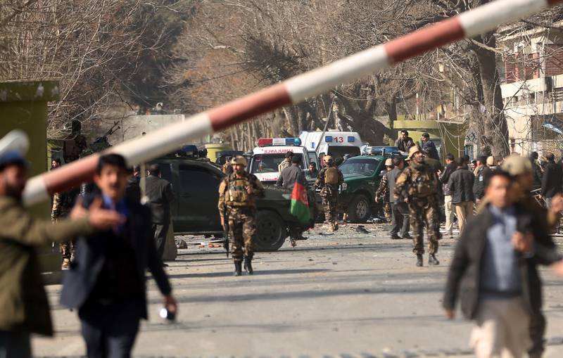 Security forces inspect at the site of a deadly suicide attack in the center of Kabul. Massoud Hossaini / AP Photo