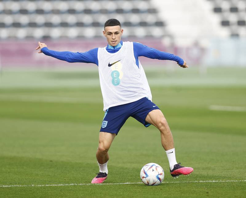 England's Phil Foden trains for the World Cup quarter-final against France. Reuters