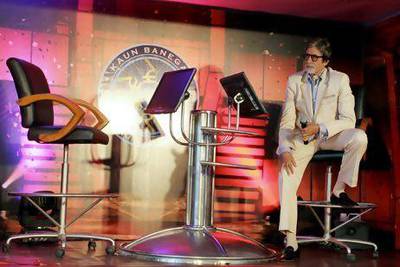 The Bollywood megastar Amitabh Bachchan on the set of Kaun Banega Crorepati. AFP