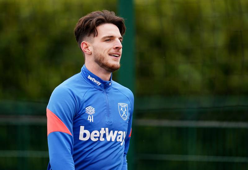 West Ham United's Declan Rice during a training session at Rush Green. PA