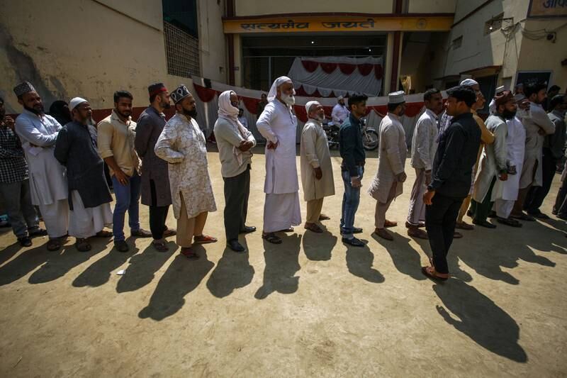 People queue to vote in state elections in Varanasi, Uttar Pradesh, in May. Getty