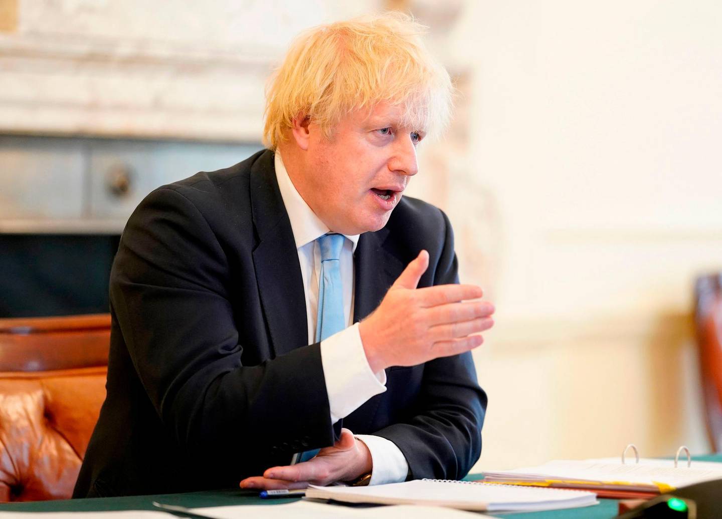 A handout image released by 10 Downing Street, shows Britain's Prime Minister Boris Johnson answering questions from a Parliamentary Liaison Committee on the government's handling of the global Covid-19 pandemic in London on May 27, 2020.  British Prime Minister Boris Johnson saw his public support suffer the sharpest fall for a Conservative leader in a decade Wednesday as he prepared to be grilled by lawmakers over his handling of the Dominic Cummings scandal. Johnson has stuck by Cummings despite a public and political backlash over his top aide's travels to visit family despite the government's strict rules to curb the coronavirus pandemic. - RESTRICTED TO EDITORIAL USE - MANDATORY CREDIT "AFP PHOTO / 10 DOWNING STREET / ANDREW PARSONS " - NO MARKETING - NO ADVERTISING CAMPAIGNS - DISTRIBUTED AS A SERVICE TO CLIENTS
 / AFP / 10 Downing Street / Andrew PARSONS / RESTRICTED TO EDITORIAL USE - MANDATORY CREDIT "AFP PHOTO / 10 DOWNING STREET / ANDREW PARSONS " - NO MARKETING - NO ADVERTISING CAMPAIGNS - DISTRIBUTED AS A SERVICE TO CLIENTS
