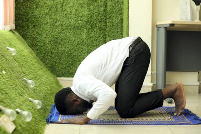 Jonathan Kibira from Uganda who converted to Islam and is fasting for the first time in Ajman on April 26th, 2021. Chris Whiteoak / The National. 
Reporter: Salam Al Amir for News