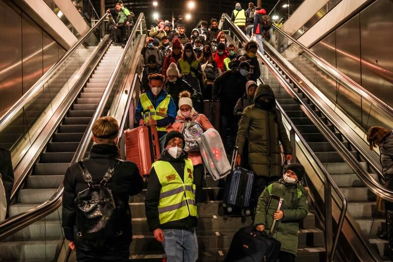 Ukrainian refugees arrive at Berlin central station, Germany, from Poland on March 4. EPA / Filip Singer