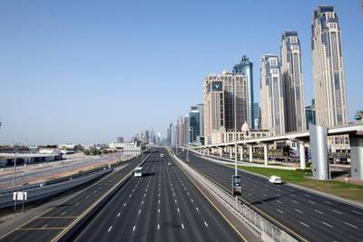 The almost deserted Sheikh Zayed Road in Dubai.  EPA