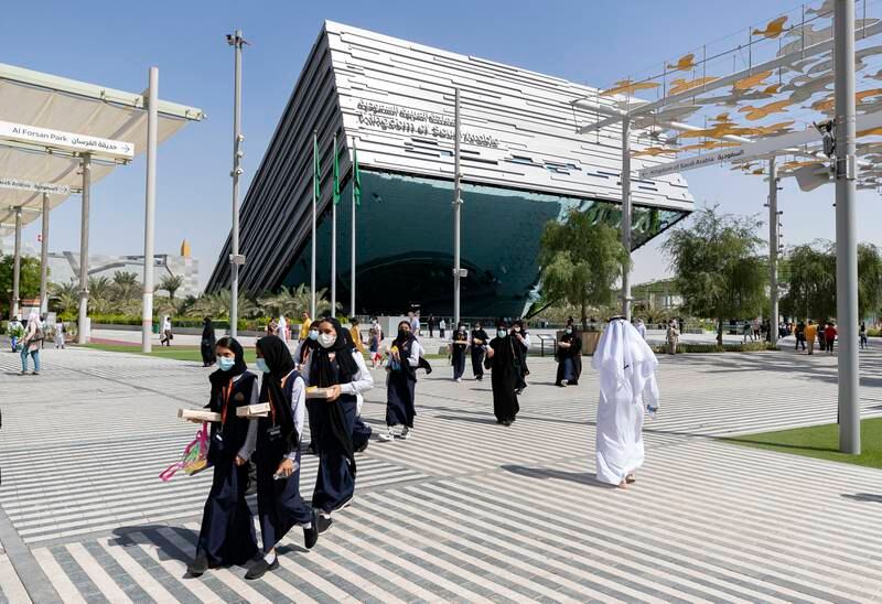 Visitors enjoy Expo 2020 Dubai.
