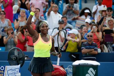 Serena Williams celebrates defeating Simona Halep in the WTA Cincinnati final on Sunday. Rob Carr / Getty Images / AFP / August 23, 2015 