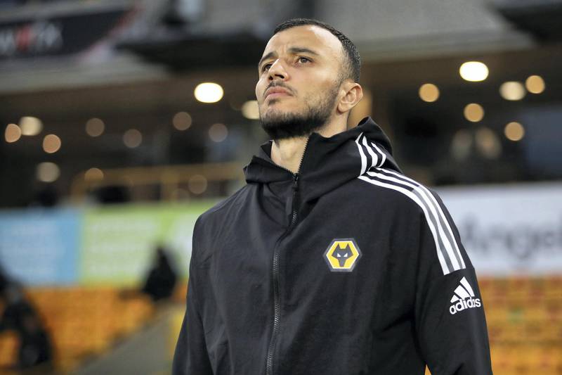 WOLVERHAMPTON, ENGLAND - APRIL 17: Romain Saiss of Wolverhampton Wanderers walks out ahead of the Premier League match between Wolverhampton Wanderers and Sheffield United at Molineux on April 17, 2021 in Wolverhampton, England. Sporting stadiums around the UK remain under strict restrictions due to the Coronavirus Pandemic as Government social distancing laws prohibit fans inside venues resulting in games being played behind closed doors. (Photo by Jack Thomas - WWFC/Wolves via Getty Images)