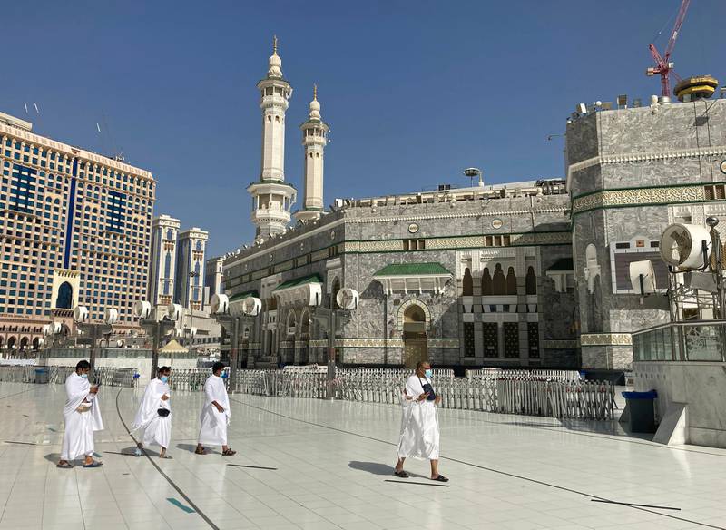 Umrah pilgrims outside the Grand Mosque in Makkah, Saudi Arabia. During Ramadan, the holiest month in the Islamic calendar, Muslims refrain from eating, drinking, smoking and sex from dawn to dusk. AP