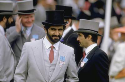 1987:  Potrait of owner Sheikh Mohammed Bin Rashid al Maktoum (left) of Dubai during Royal Ascot week at Ascot Racecourse in Ascot, England. \ Mandatory Credit: Chris  Cole/Allsport