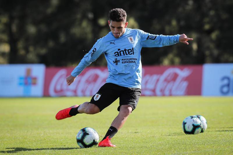 Lucas Torreira strikes a ball as Uruguay step up their Copa America preparations. EPA