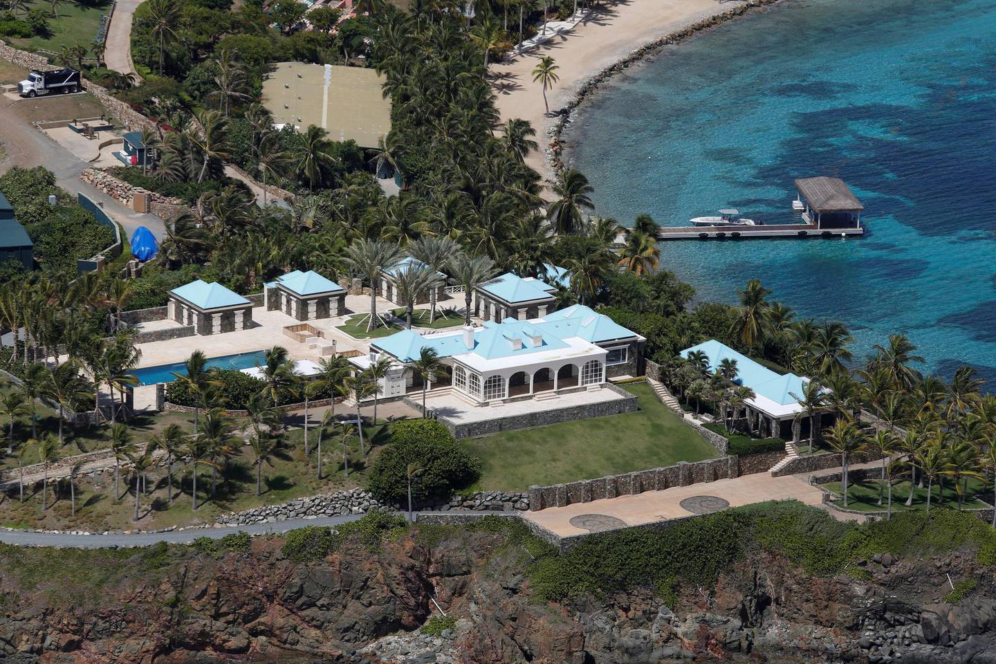 FILE PHOTO: Facilities at Little St. James Island, one of the properties of financier Jeffrey Epstein, are seen in an aerial view, near Charlotte Amalie, St. Thomas, U.S. Virgin Islands July 21, 2019. REUTERS/Marco Bello/File Photo