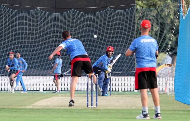 Afghanistan players take part in a nets session at the ICC Academy in Dubai.