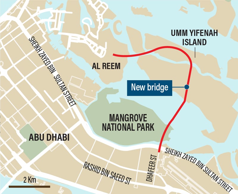 New bridge connects Al Reem Island, Umm Yifenah Island and Sheikh Zayed bin Sultan Street in Abu Dhabi