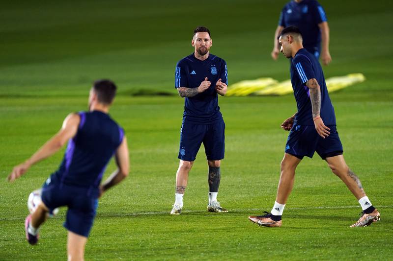 Lionel Messi during a training session at Qatar University in Doha. PA