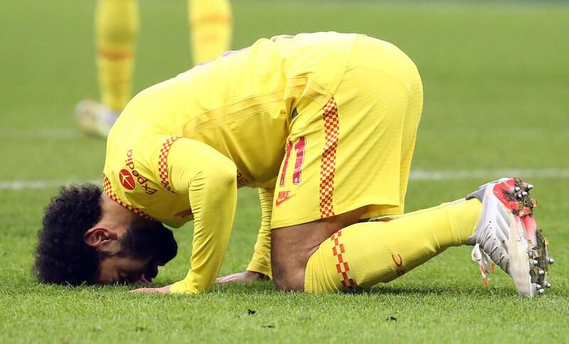 Liverpool's Mohamed Salah after scoring the equaliser. EPA
