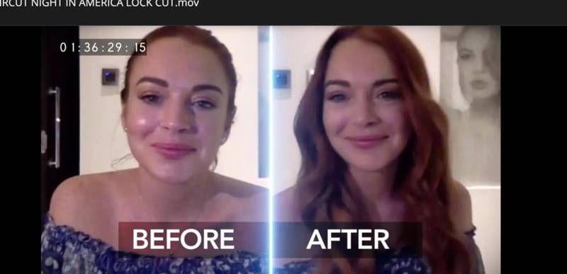 Lindsay Lohan gave herself a blowdry from her Dubai apartment for TV show 'Haircut Night In America'. Rebecca Romijn / Twitter