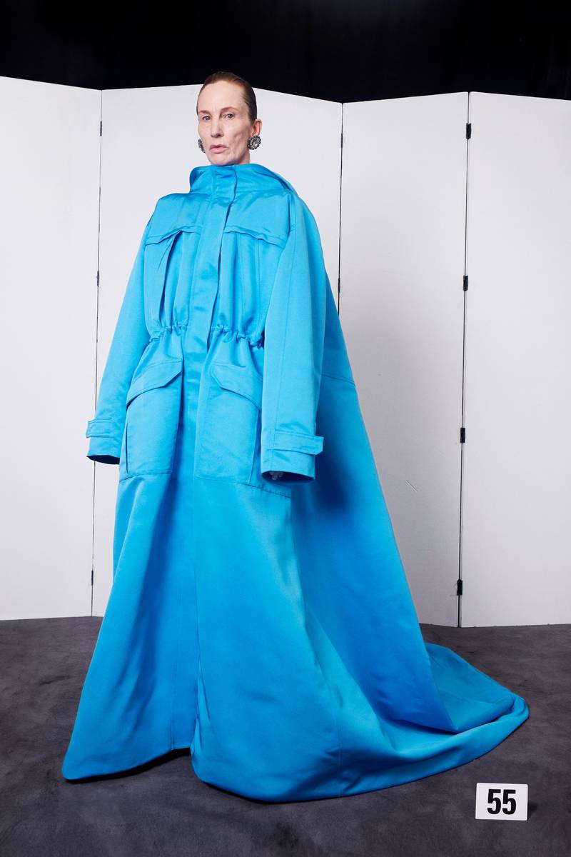 Balenciaga reworks a parka coat into a satin gown with watteau back