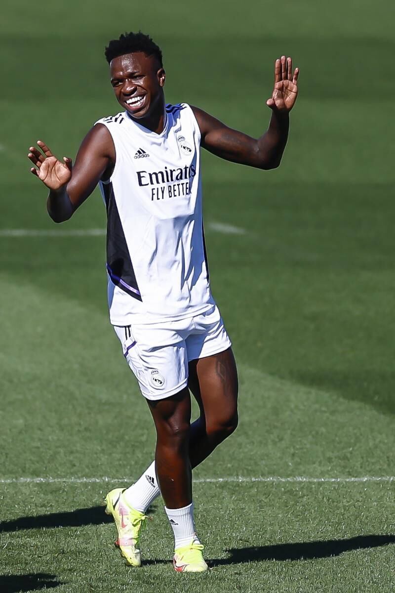 Real Madrid's striker Vinicius Jr attends a training session at Valdebebas complex ahead of Sunday's clash against Mallorca. EPA