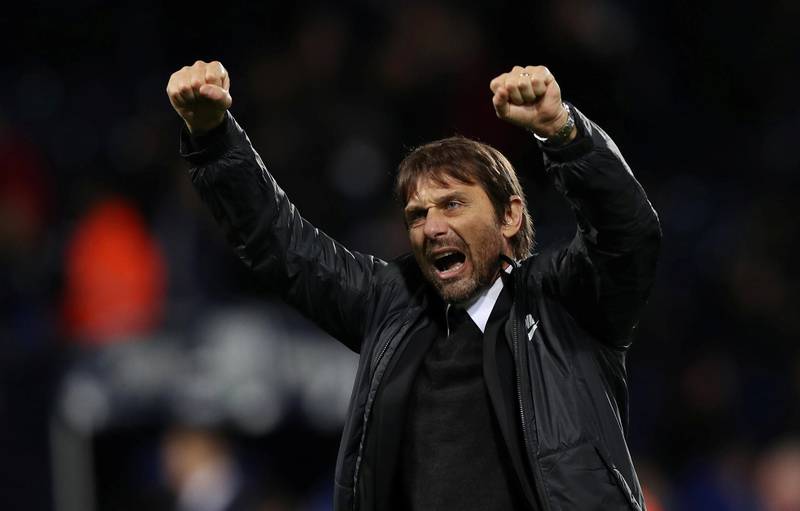 Soccer Football - Premier League - West Bromwich Albion vs Chelsea - The Hawthorns, West Bromwich, Britain - November 18, 2017   Chelsea manager Antonio Conte celebrates after the match   Action Images via Reuters/Peter Cziborra    EDITORIAL USE ONLY. No use with unauthorized audio, video, data, fixture lists, club/league logos or "live" services. Online in-match use limited to 75 images, no video emulation. No use in betting, games or single club/league/player publications. Please contact your account representative for further details.