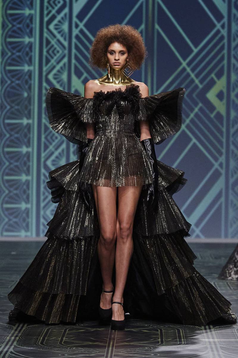 The Filipino designer remains on top of his game with eye-catching creations, including this decadent dress.