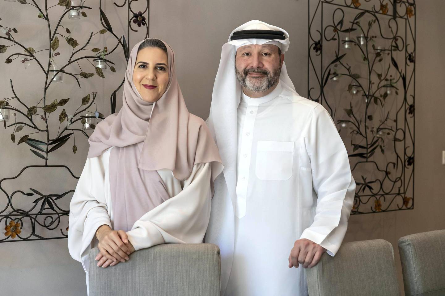 DUBAI, UNITED ARAB EMIRATES. 12 MAY 2020. Dr Rana Batterjee and her husband Mazen Omair (Photo: Antonie Robertson/The National) Journalist: Keith J Fernandez. Section: National.