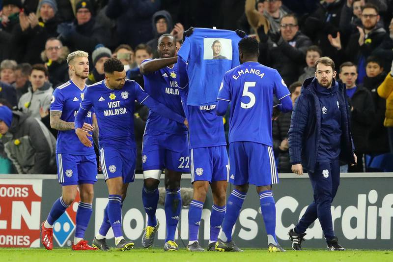 Cardiff's players were keen to acknowledge Sala after they scored against Bournemouth. Reuters