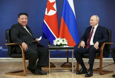 Russia's President Vladimir Putin and North Korean leader Kim Jong-un in Russia on September 13. Reuters