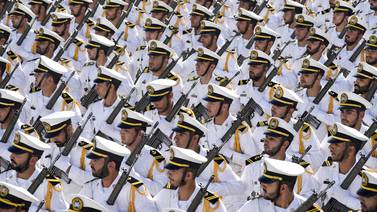 Members of Iran's navy during an annual military parade marking the anniversary of the beginning of the Iran-Iraq war. AP