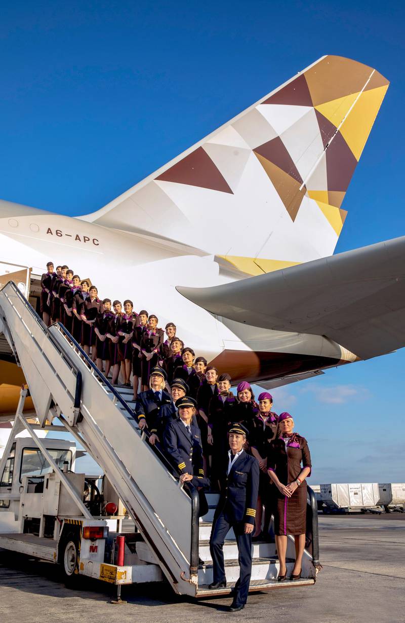  Etihad Airways marked International Women’s Day with an-all female crew on an Airbus A380 from Abu Dhabi to London Heathrow. Courtesy Etihad Airways